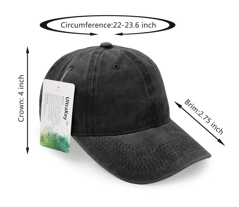 UltraKey Baseball Cap, UltreKey Washed Cotton Adjustable Sport Outdoor Sun Cap Unisex Hip hop Casual Hat Snapback Cap(Black) - Image 2